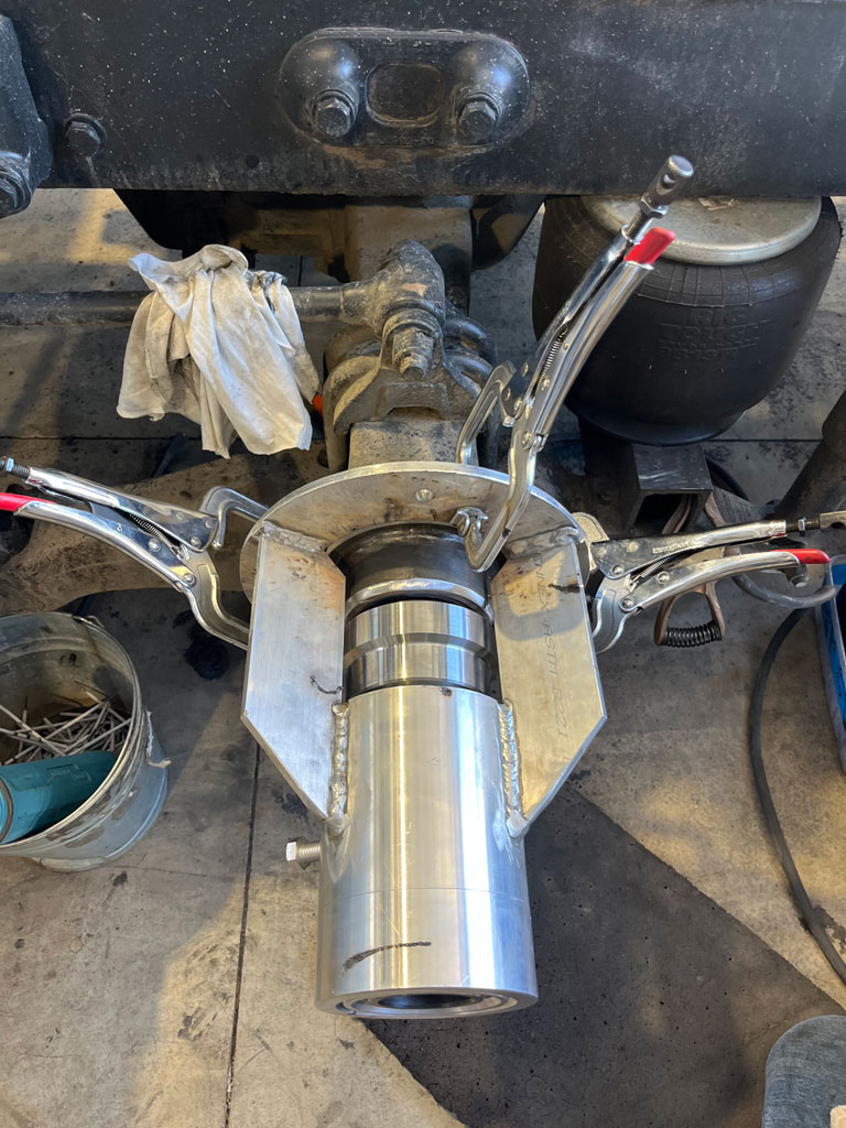 Heavy-duty truck undergoing spindle repair at AZ Axle Medic. Heavy-duty truck undergoing spindle repair at AZ Axle Medic.